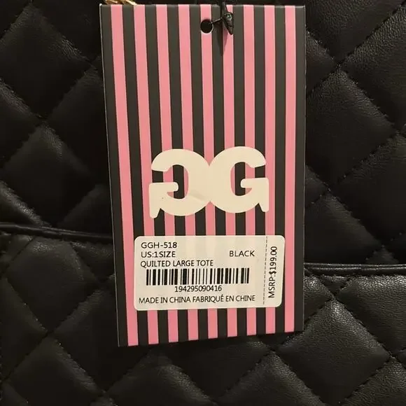 DG2 Diane Gilman Quilted Large Tote Black GGH-518 NWT Zip Top Carryall Bag - Picture 2 of 5